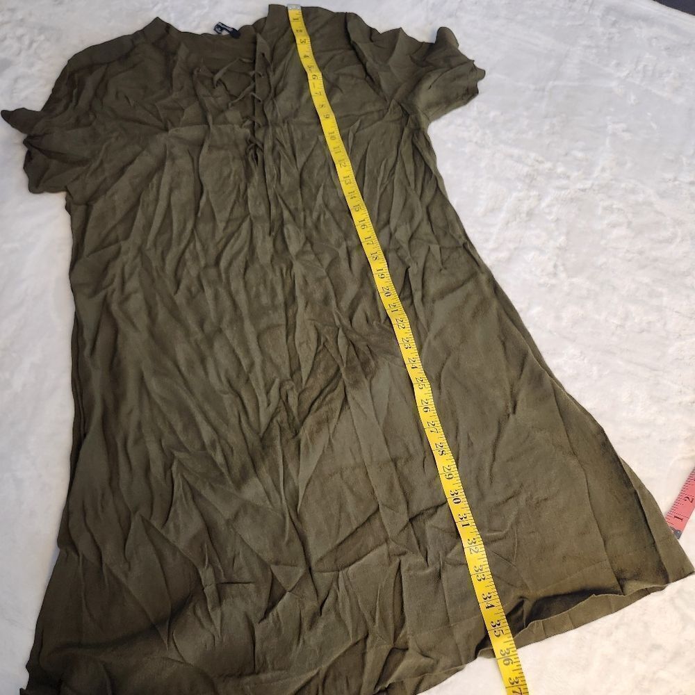 Madewell Olive Green Lace Up Shift Dress Boho T Shirt Mini Sz M Novella - Picture 14 of 14